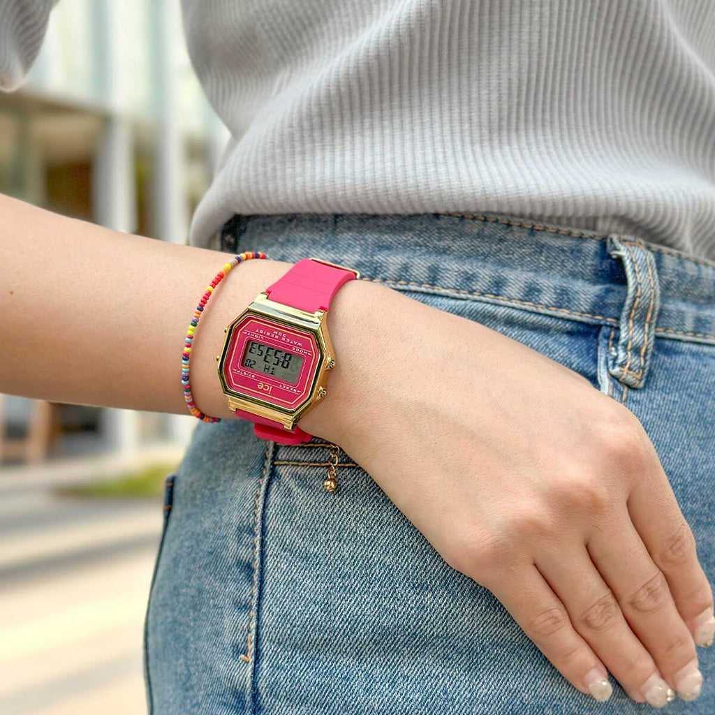 Ice Digit Retro Watch with Pink Dial and Pink Strap 022050