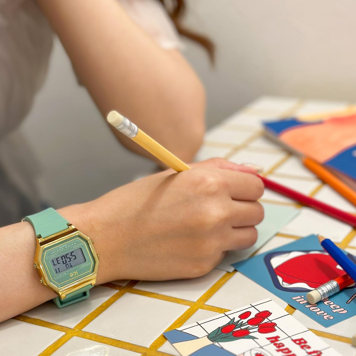 Ice Digit Retro Watch with Green Dial and Green Strap 022060