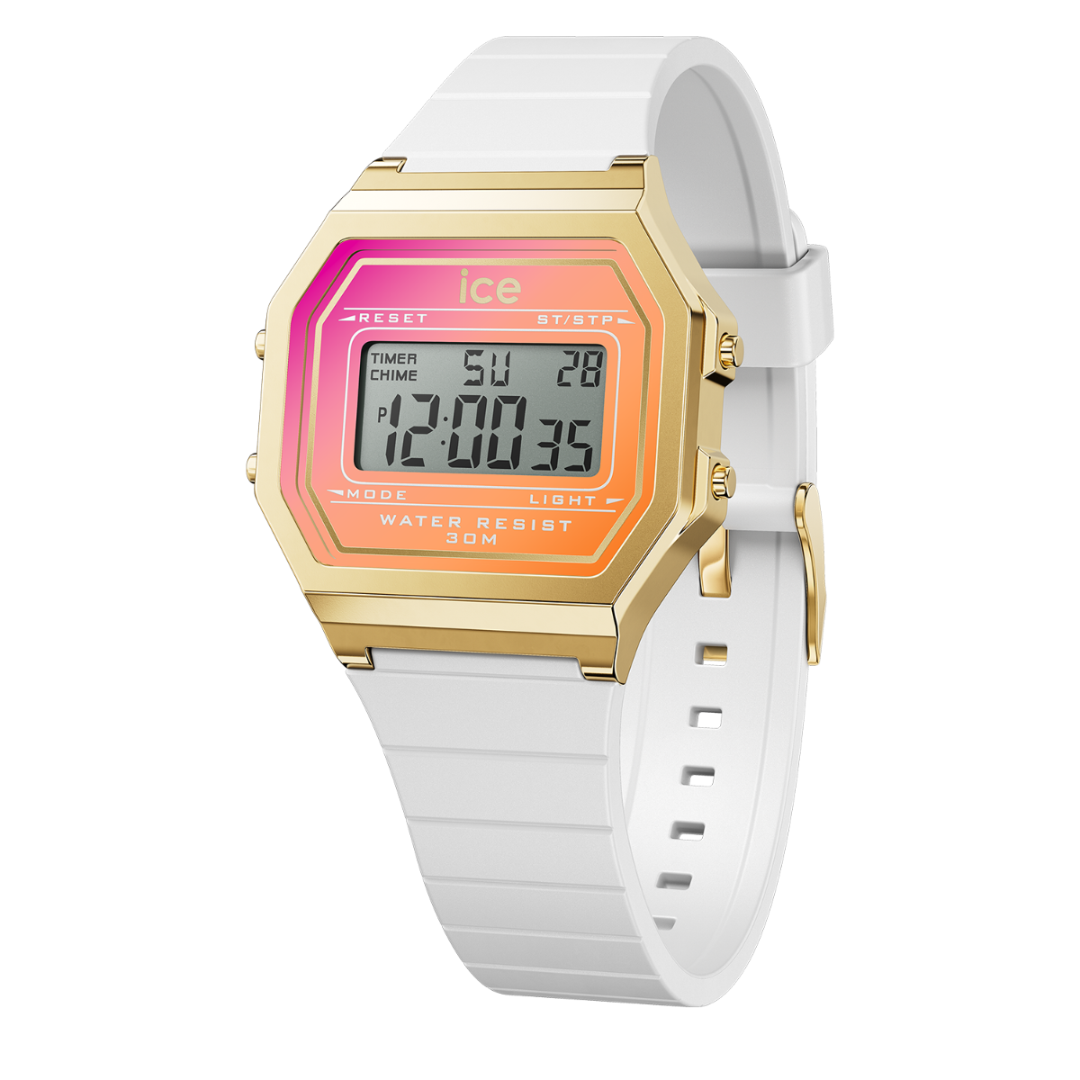 Ice Digit Retro Watch with Pink Dial and White Strap 022720