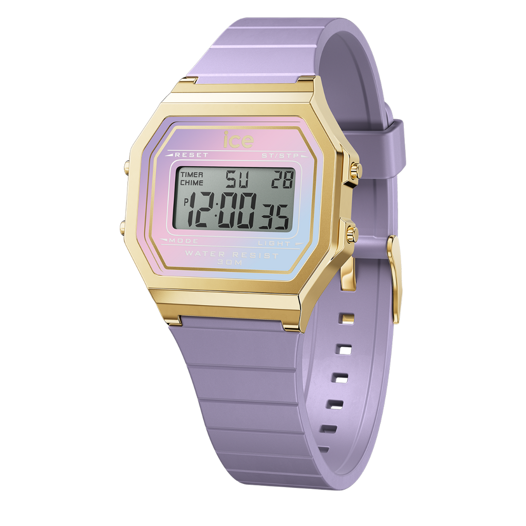 Gwylio Retro Digid Iâ gyda Deial Porffor a Strap Porffor 022721