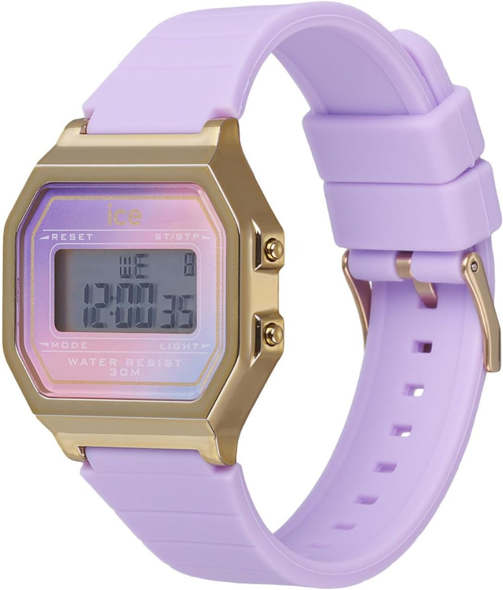 Gwylio Retro Digid Iâ gyda Deial Porffor a Strap Porffor 022721