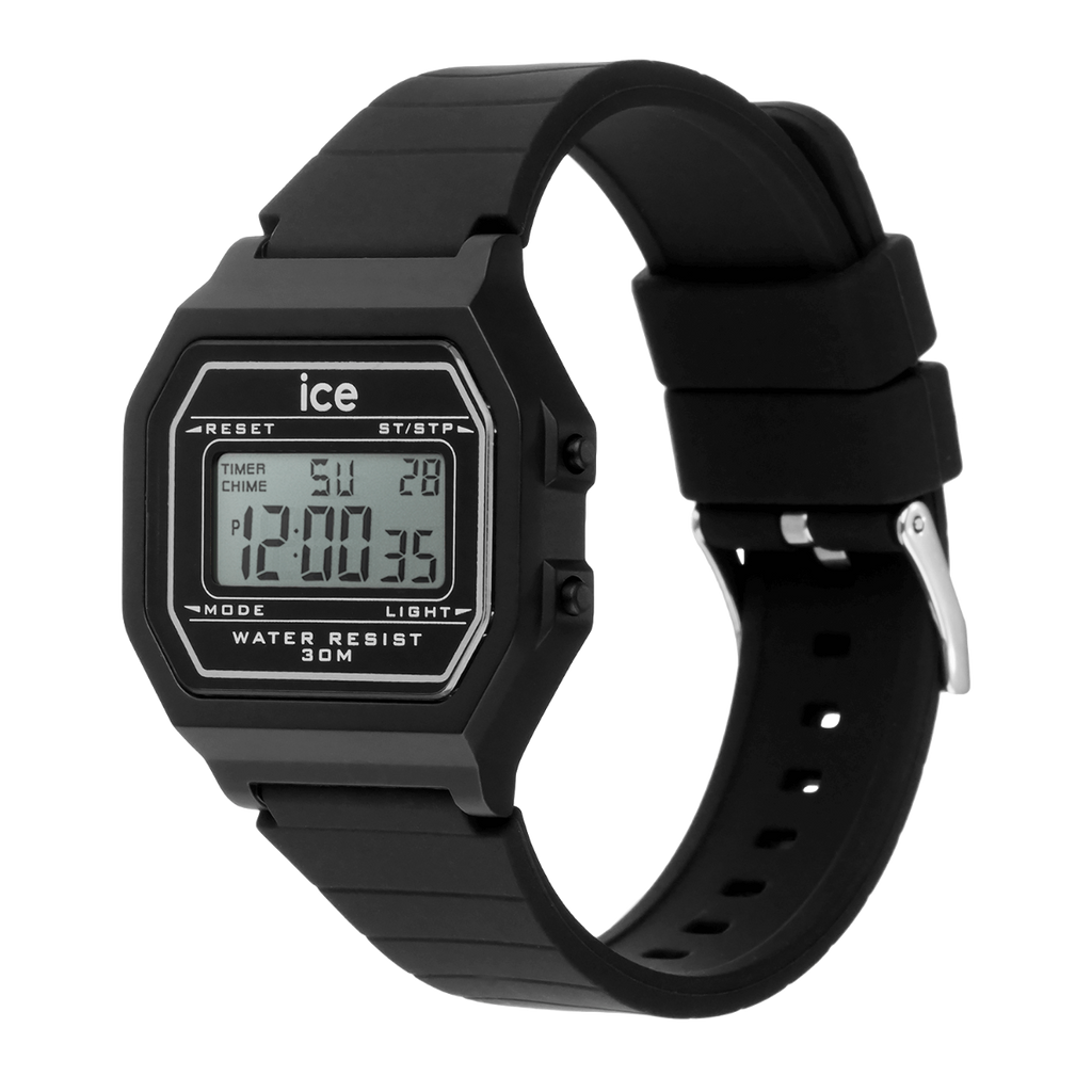 Olwyn Ice Digit Retro gydag Wyneb Du a Strap Ddu 022900