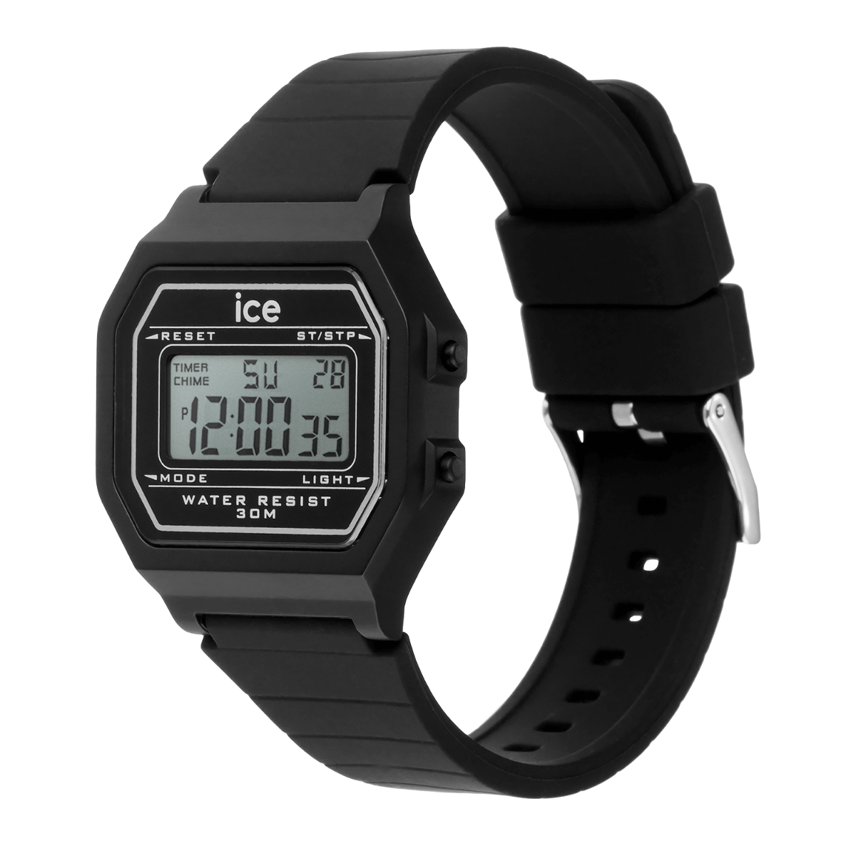 Olwyn Ice Digit Retro gydag Wyneb Du a Strap Ddu 022900