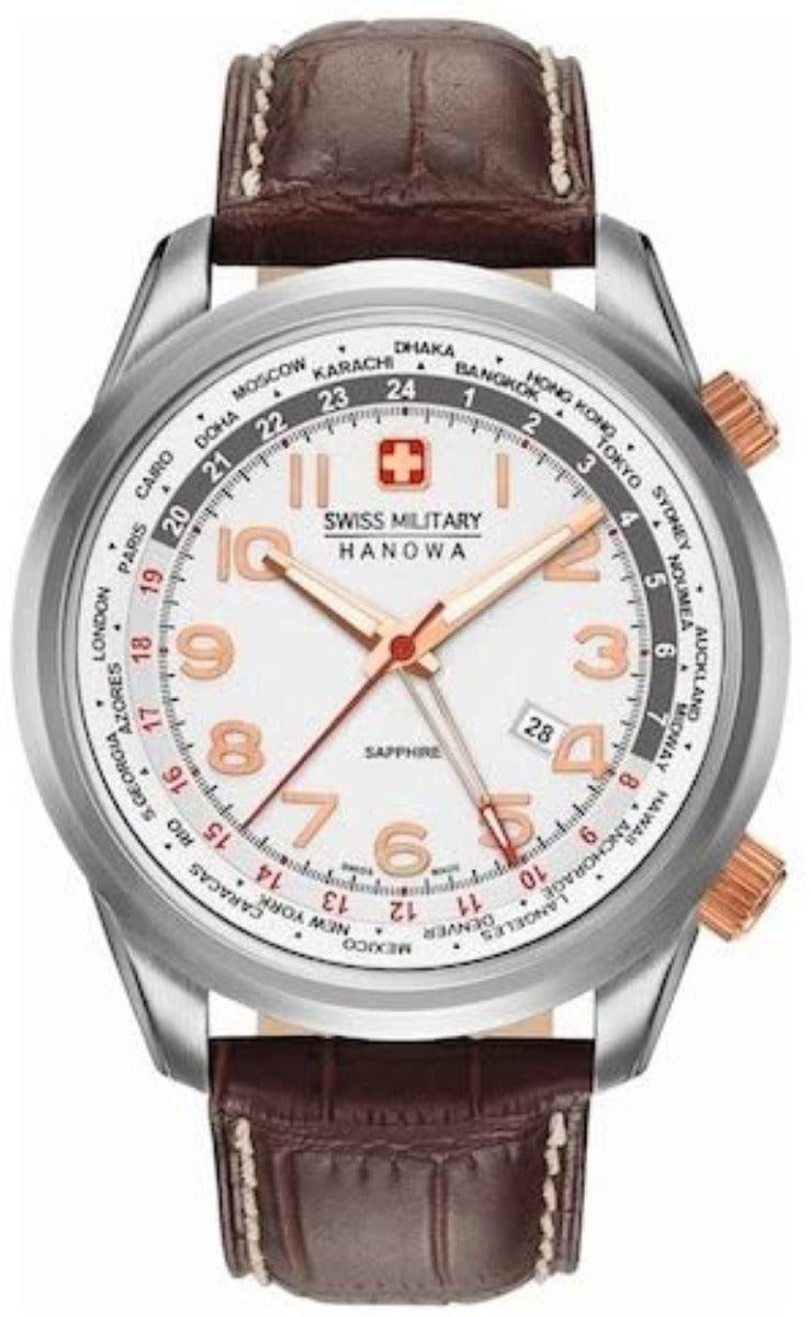 Cloc Maint Swiss Military Hanowa gyda Strap Brown a Deial Arian 06-4293.04.001