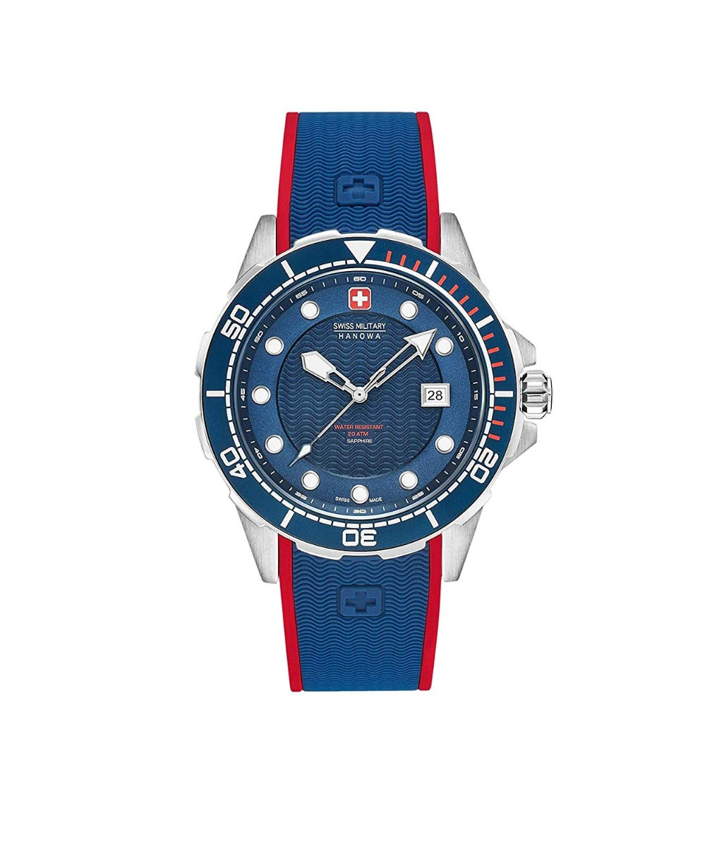 Gwylio Dynion Swiss Military gyda Strap Silicon a Chwartsh Saffir 06-4315.04.003