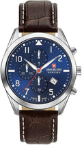 Swiss Military Mens Chronograph Watch with Blue Dial and Brown Leather Strap 06-4316.04.003