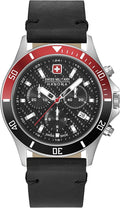 Swiss Military Mens Watch With Black Chronograph Dial and Black Leather Strap 06-4337.04.007.36