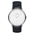 Nordgreen Native Scandinavian Silver Ladies Watch with White Dial and Black Leather Strap