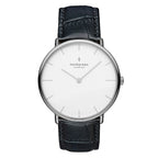Nordgreen Native Scandinavian Silver Ladies Watch with White Dial and Black Leather Strap