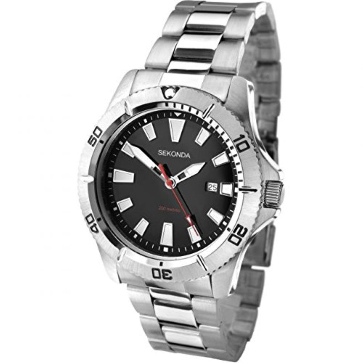 Sekonda Men's Black Dial Silver Stainless Steel Bracelet Watch 1007 RRP £59.99