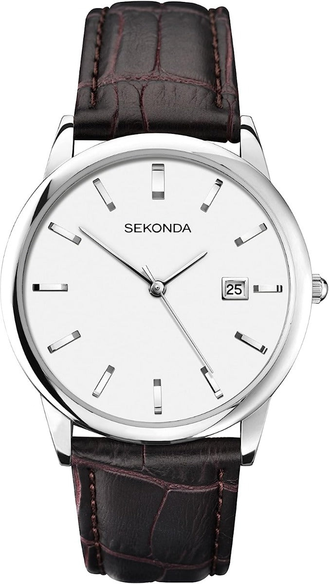 Sekonda Mens Watch with White Dial and Brown Leather Strap 1010