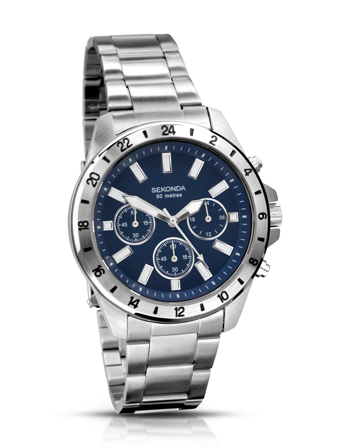 Sekonda Mens Navy Dial Stainless Steel Bracelet Chronograph Watch 1053