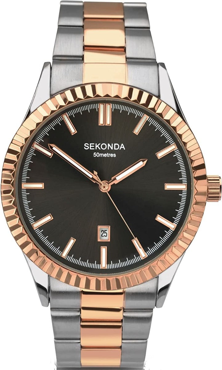 Sekonda Classic Mens Watch with Black Dial and Two Tone Bracelet 1100