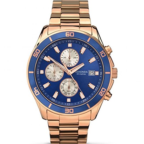 Sekonda Gents Rose Gold Plated Stainless Steel Bracelet Watch Blue Chronograph Dial 1141