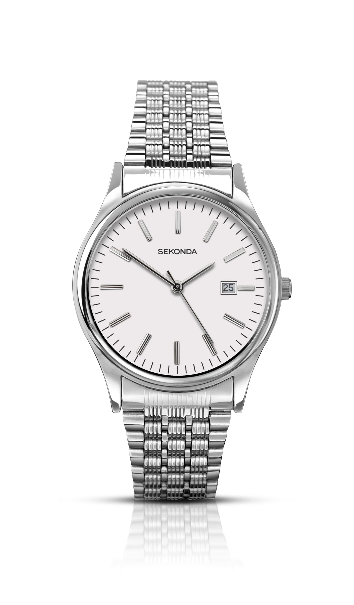 Sekonda Mens White Dial Analogue Quartz Watch With Silver Stainless Steel Bracelet And Date Function 1149