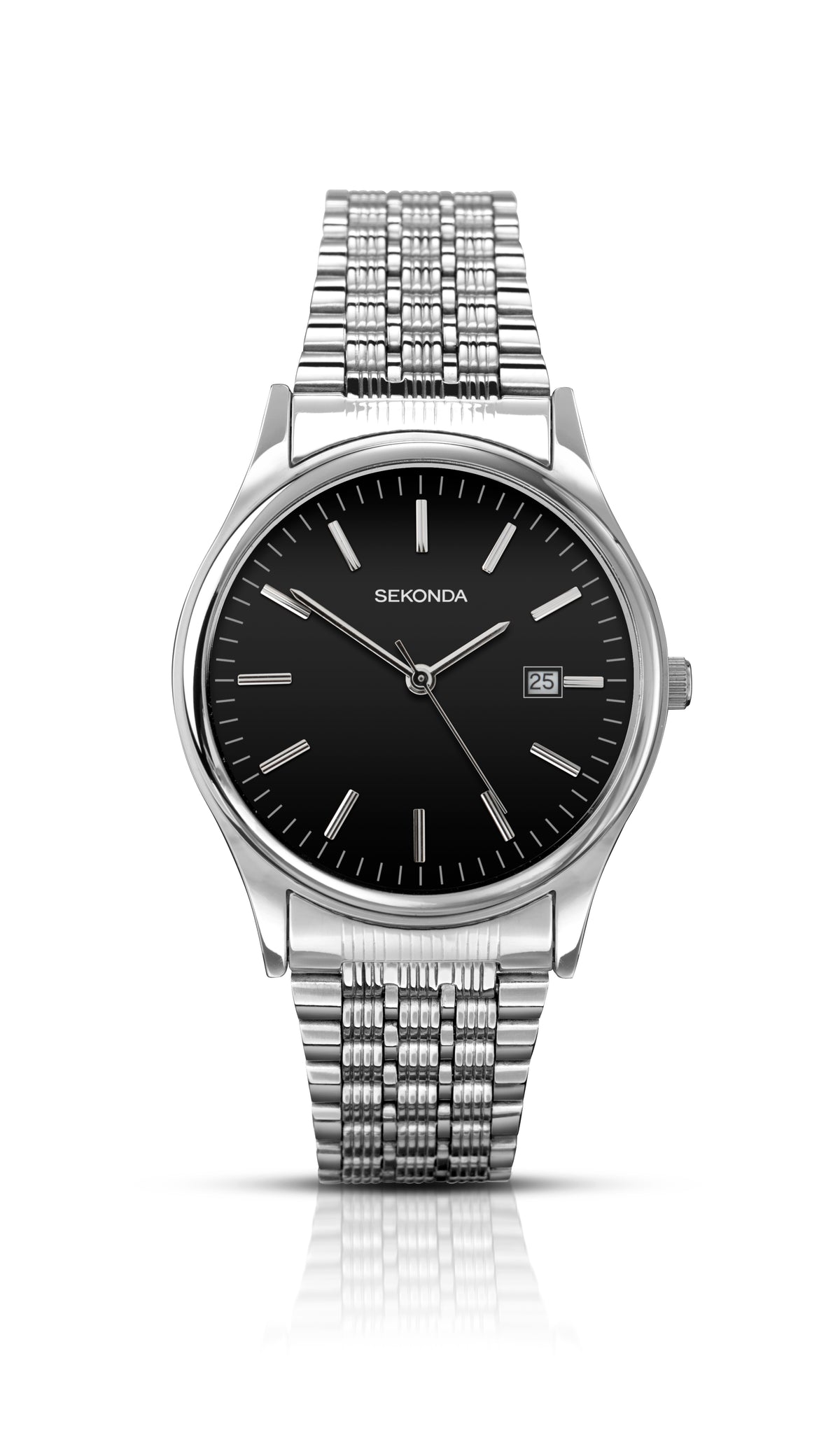 Sekonda Mens Black Dial Analogue Quartz Watch With Silver Stainless Steel Bracelet And Date Function 1150