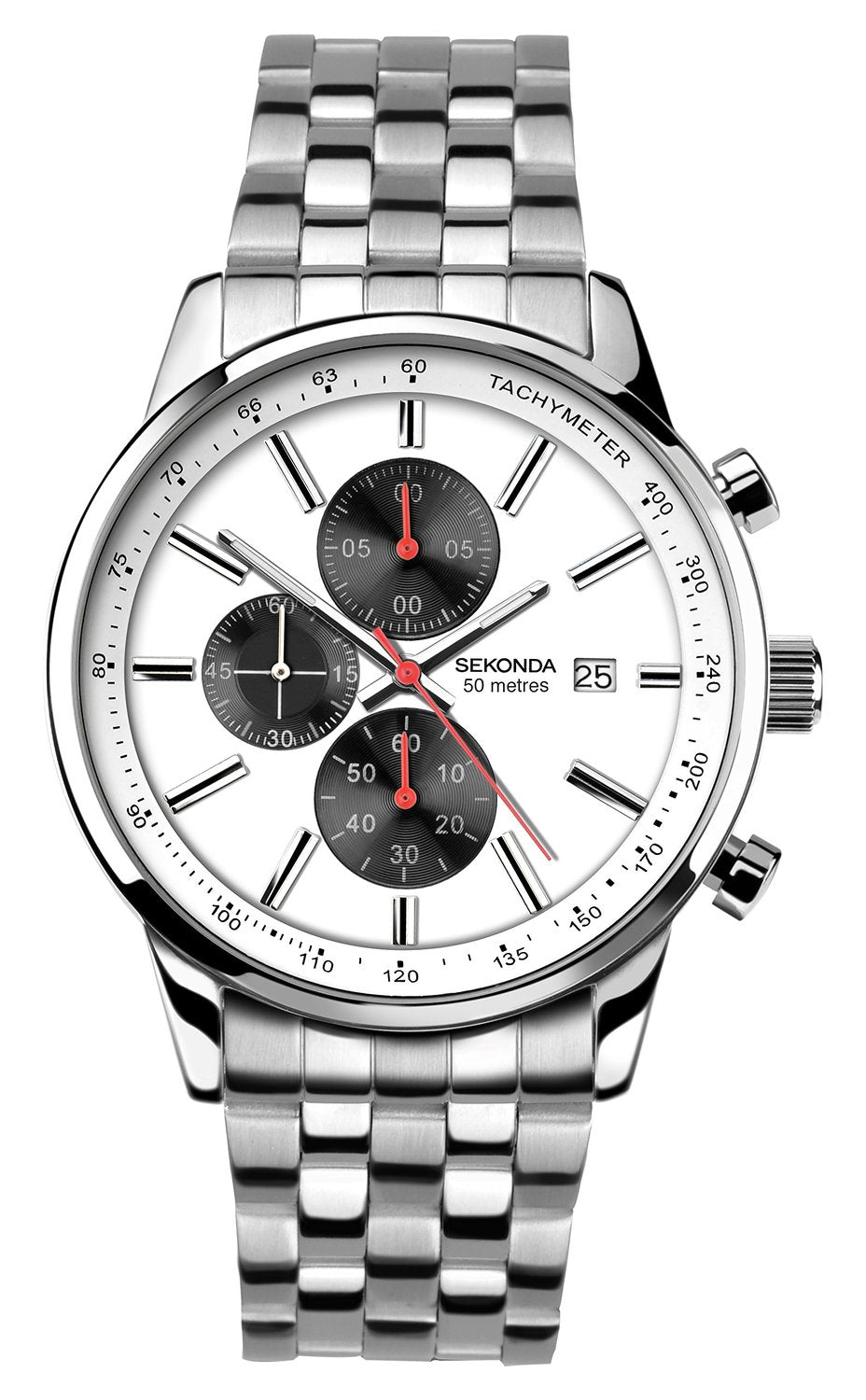 Sekonda Men's Quartz Watch with White Dial Chronograph Display and Silver Stainless Steel Bracelet 1155.27