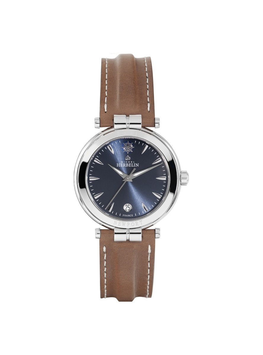 Herbelin Newport Mens Watch with Blue Dial and Brown Strap 12264/AP15GO