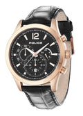 Police Men's Black Leather Strap Watch