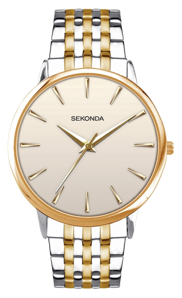 Mens Sekonda Cream Dial Two Tone Stainless Steel Bracelet Watch 1339 RRP £79.99
