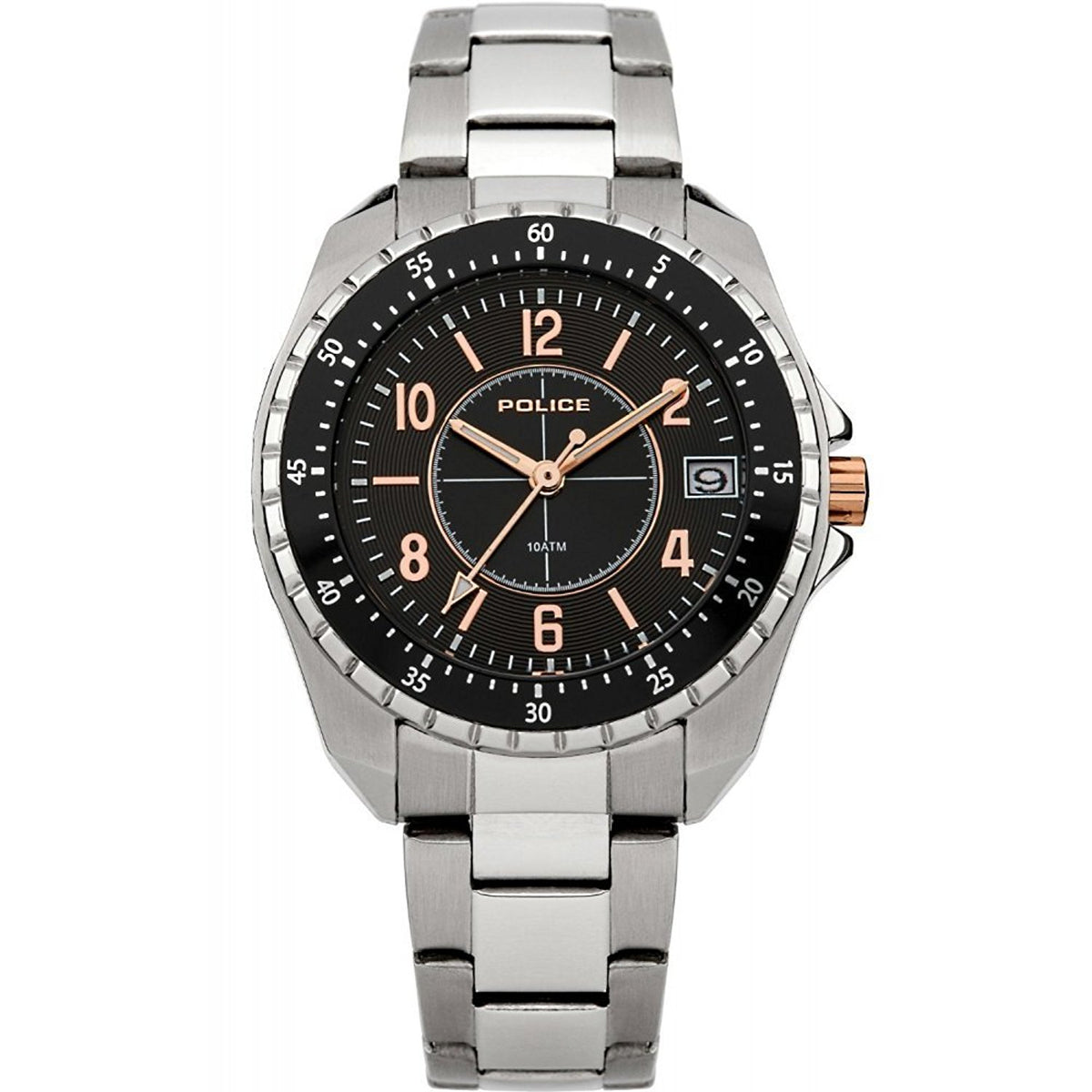 Police Miami Watch Black Dial Display Silver Stainless Steel Bracelet 13669MS/02M