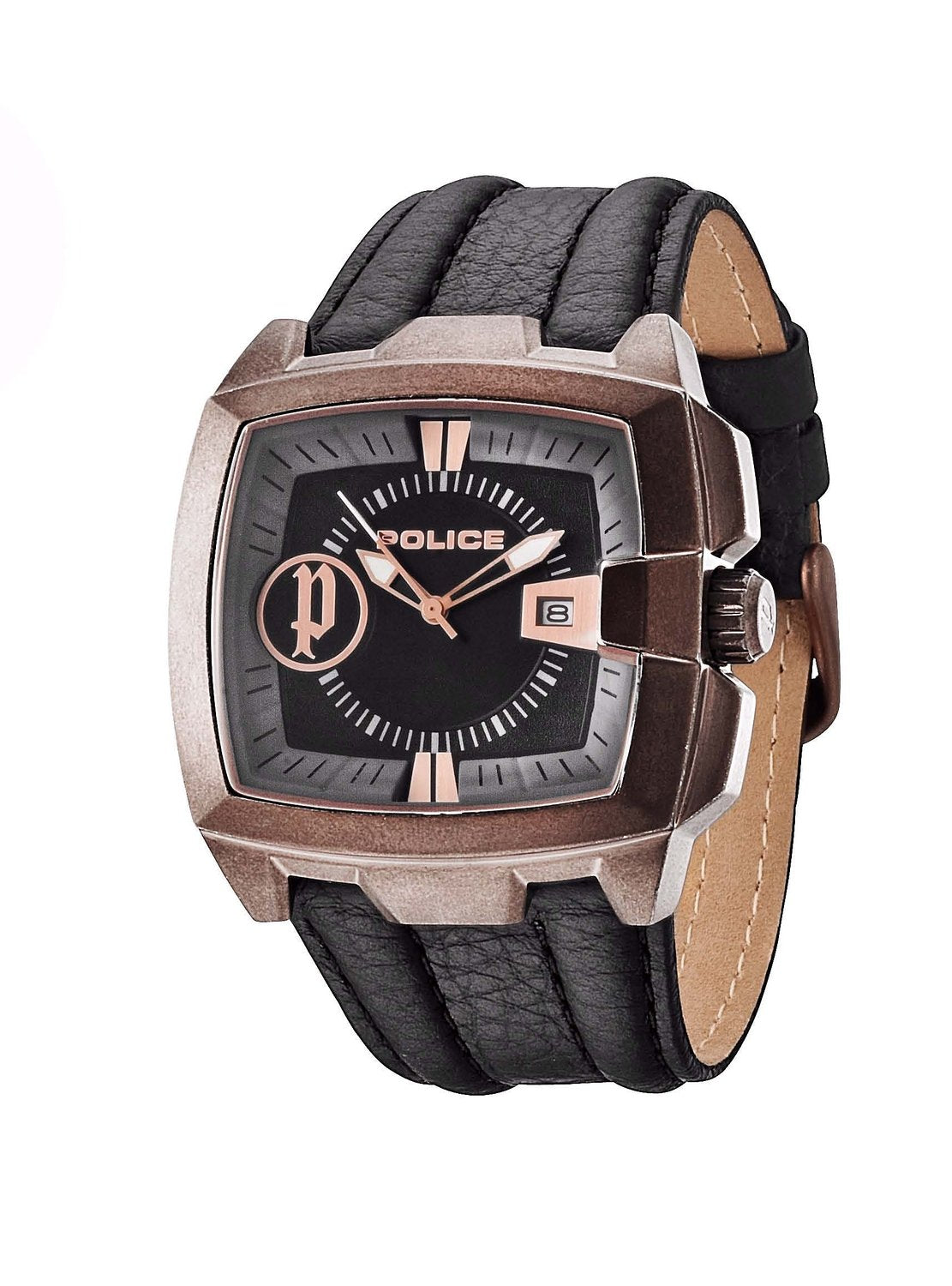 Police Commander Men's Quartz Watch with Black Dial Analogue Display and Brown Leather Strap 13895JSQBR/02