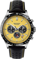 Sekonda Mens Chronograph Watch with Yellow Dial and Black Leather Strap 1395