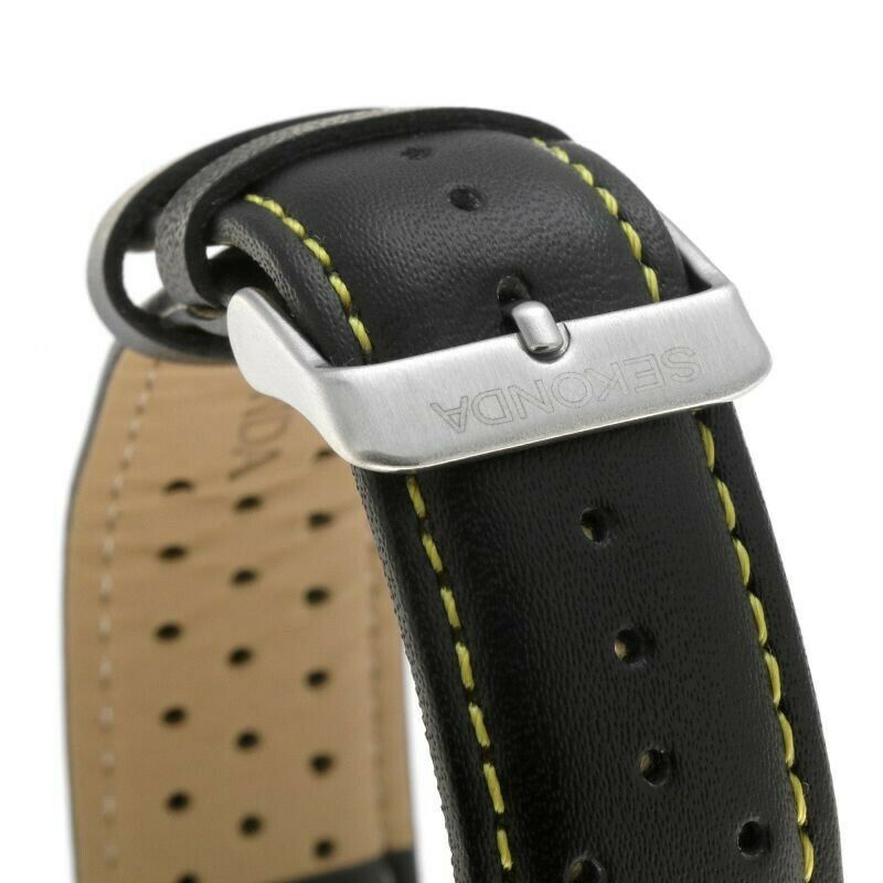 Sekonda Mens Chronograph Watch with Yellow Dial and Black Leather Strap 1395