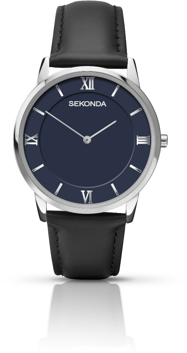 Gwylio Dynion Sekonda gyda Deial Glas a Strap Lledr Du 1433