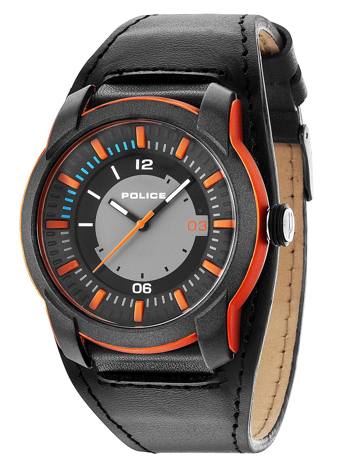 Police Men's Black Leather Strap Watch 14438JPOB/13