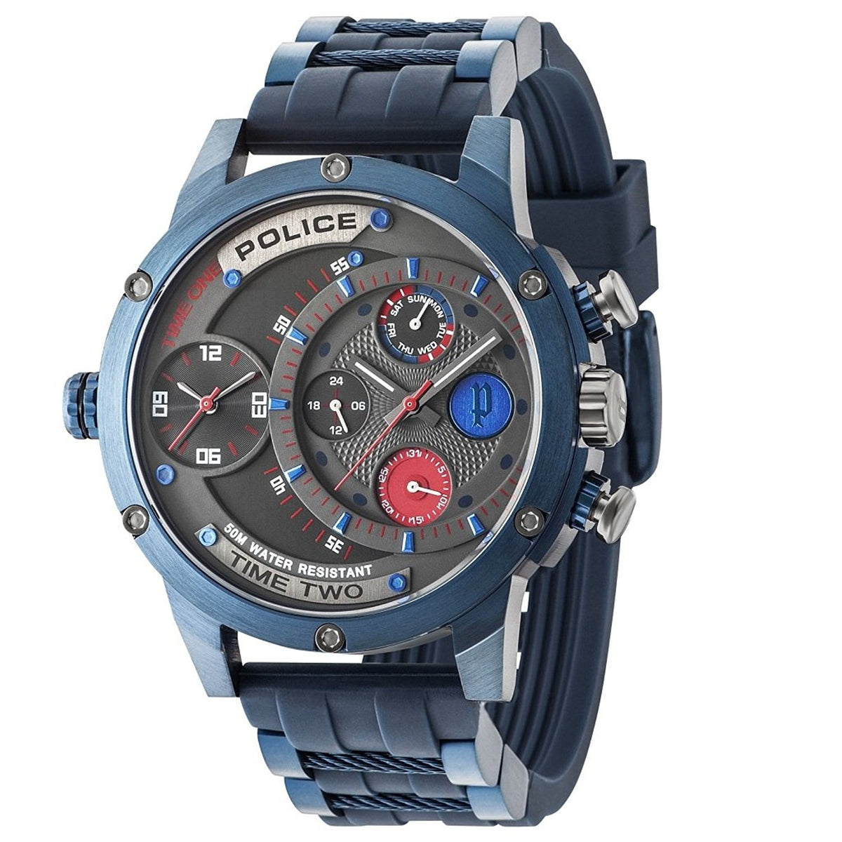 Police Mens Watch With Blue Silicon Strap 14536JSBL/SM