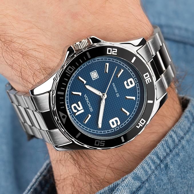 Sekonda Men's Sports Watch with Blue Dial and Silver Bracelet 1512