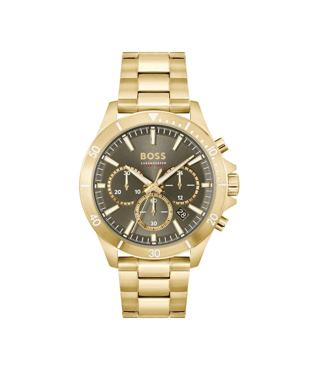 Boss Troper Mens Watch with Olive Dial and Gold Strap 1514059