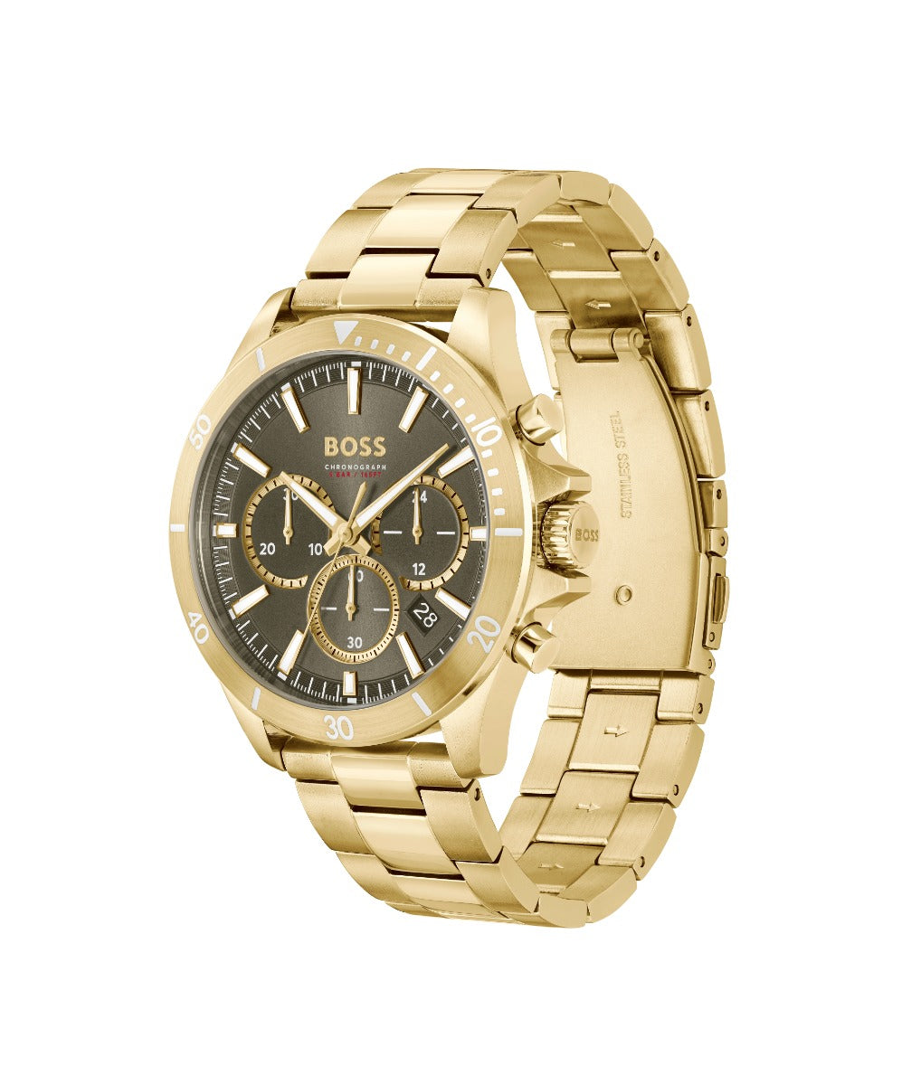 Boss Troper Mens Watch with Olive Dial and Gold Strap 1514059