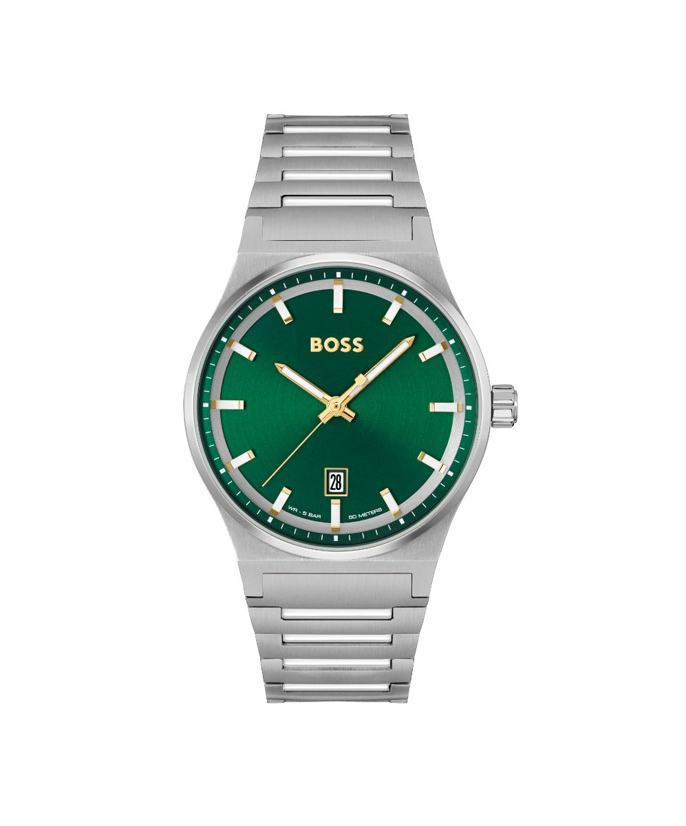 Boss Candor Mens Watch with Green Dial and Silver Strap 1514079
