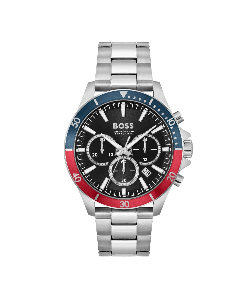 Boss Troper Mens Watch with Black Dial and Silver Strap 1514108