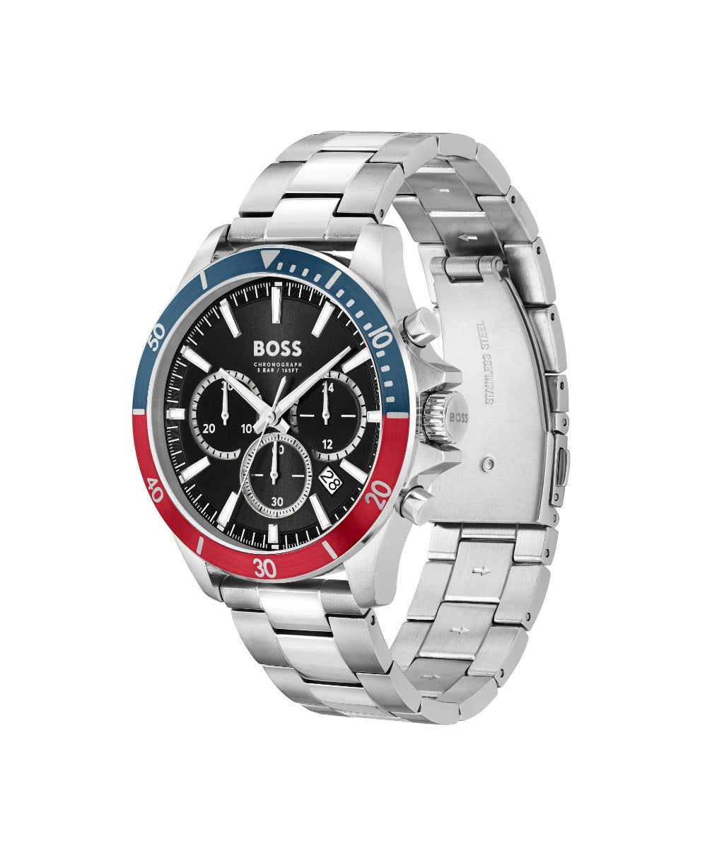 Boss Troper Mens Watch with Black Dial and Silver Strap 1514108
