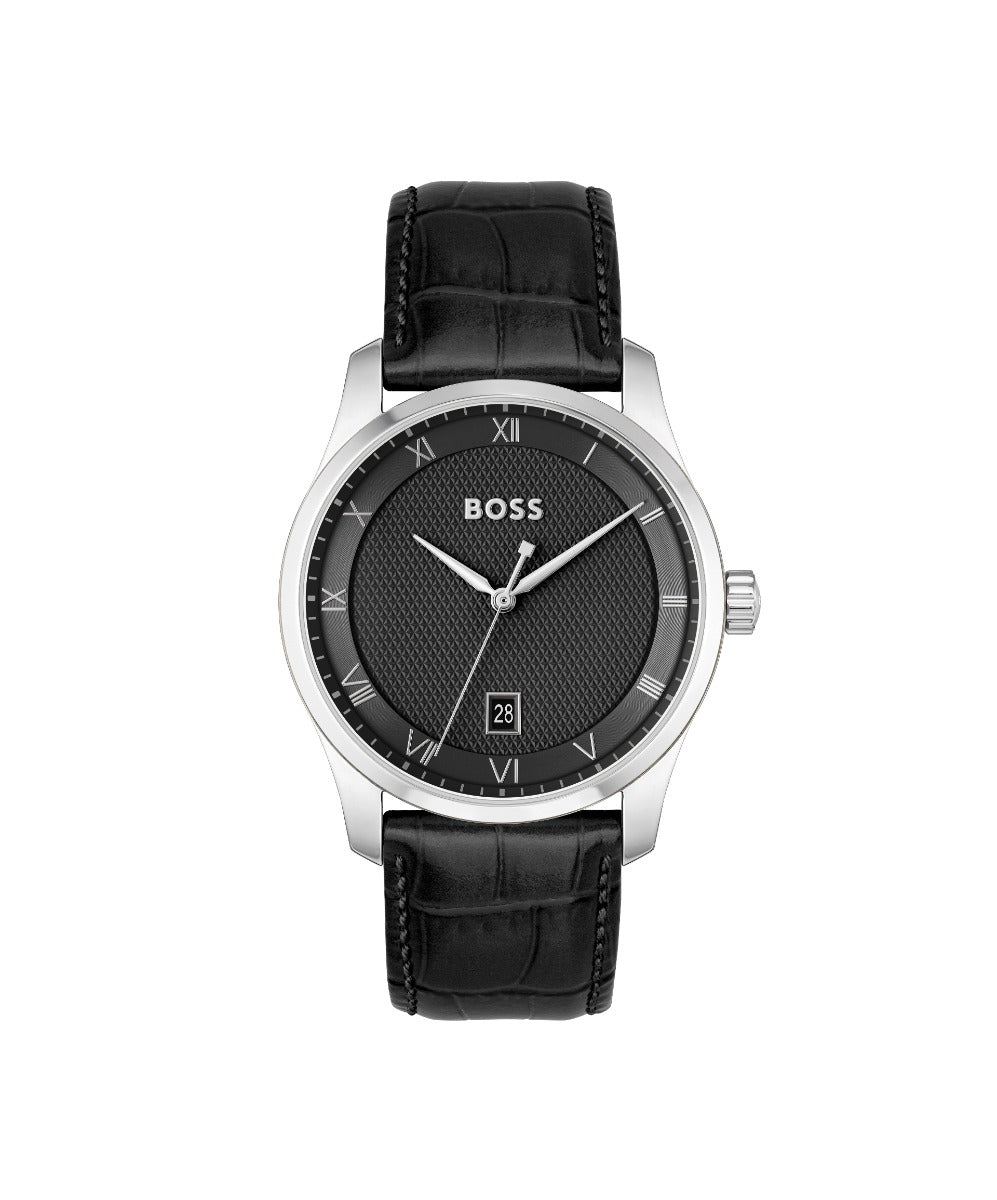 Boss Principle Mens Watch with Black Dial and Black Leather Strap 1514122