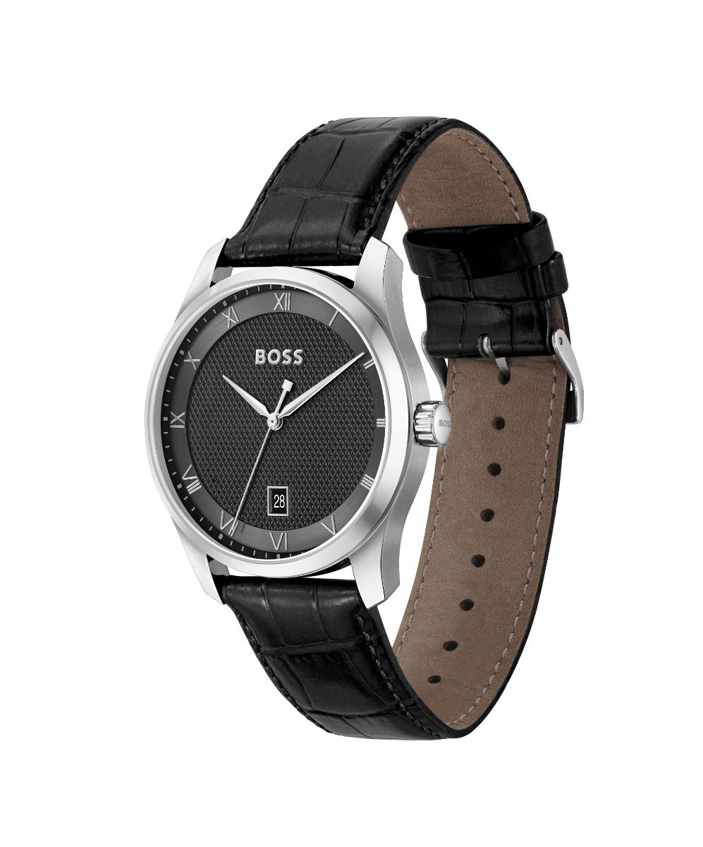 Boss Principle Mens Watch with Black Dial and Black Leather Strap 1514122