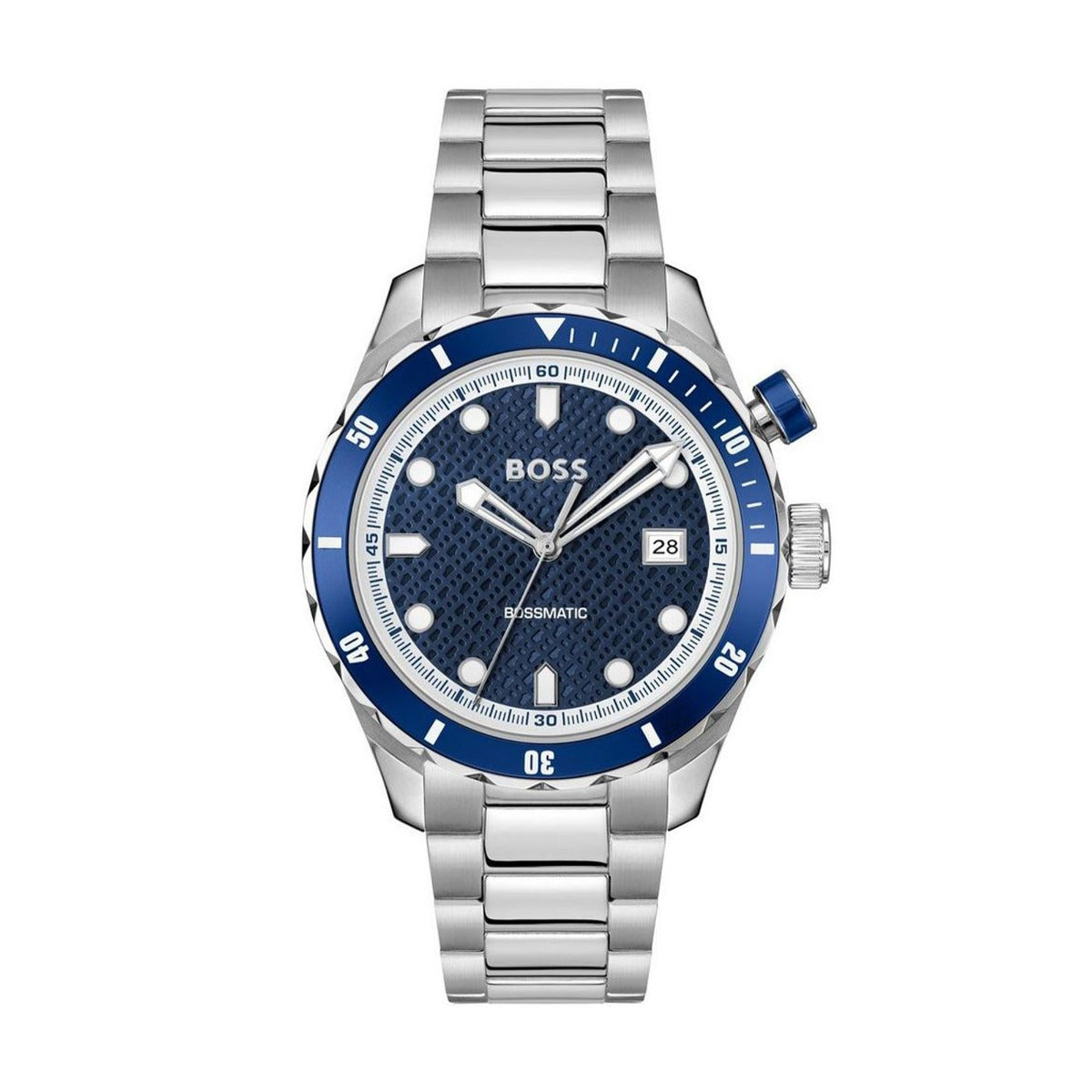 Gwyliad Dynion Boss Bossmatic gyda Deial Glas a Strap Arian 1514177