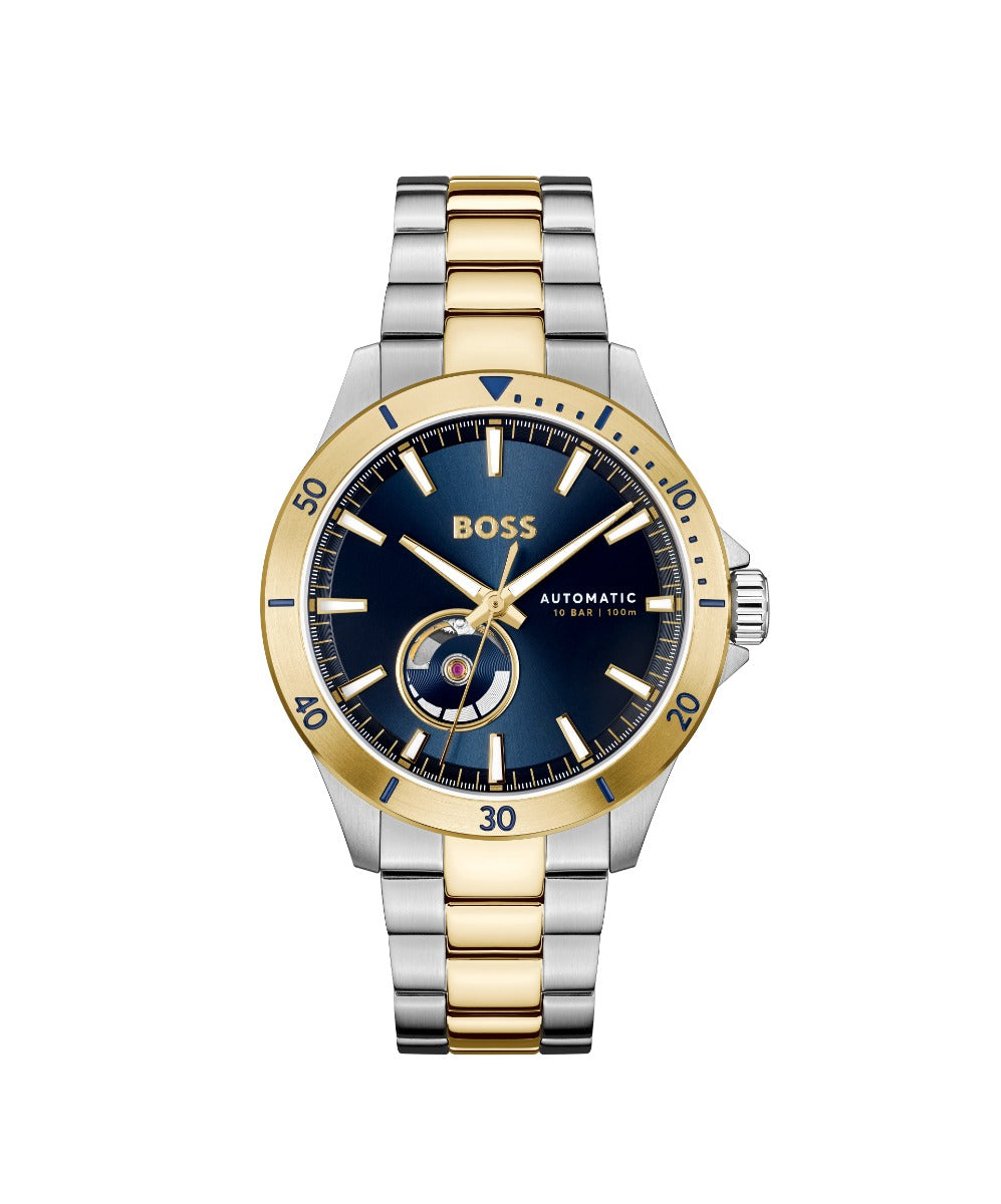 Boss Troper Automatic Mens Watch with Blue Dial and Silver & Gold Strap 1514201