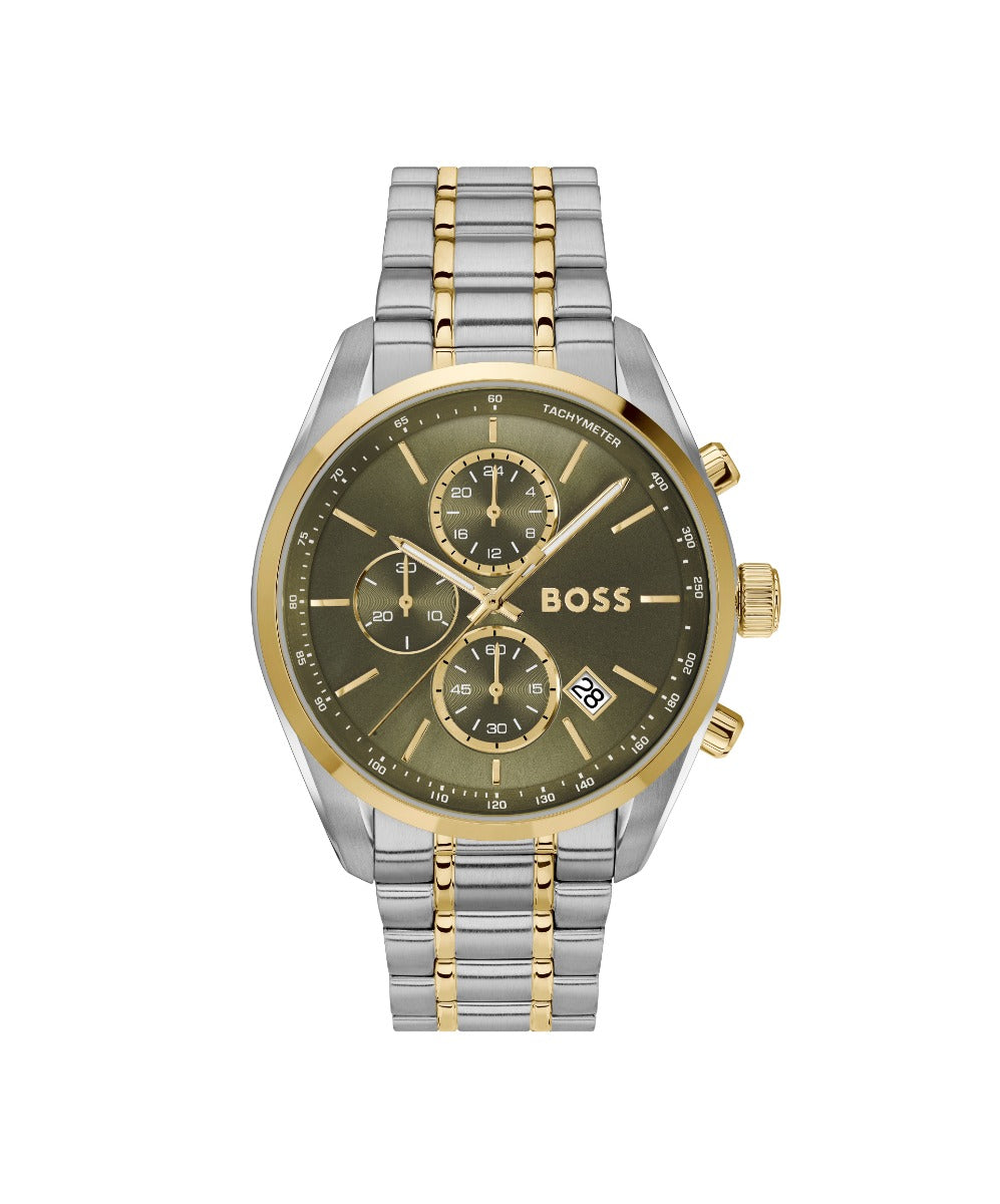 Boss Grand Prix 44 Mens Watch with Green Dial and Silver Strap 1514227