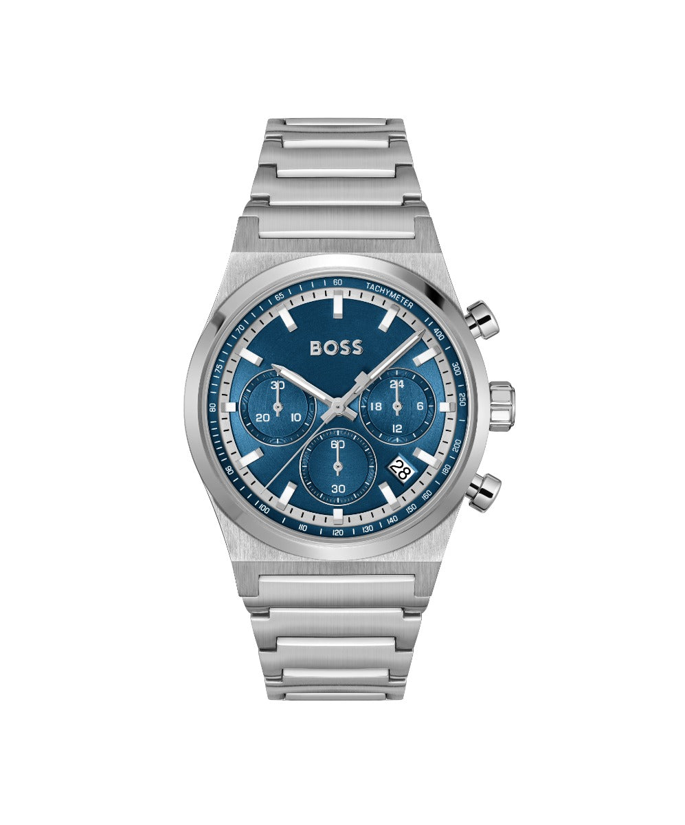Boss Candor Chrono Mens Watch with Blue Dial and Silver Strap 1514250