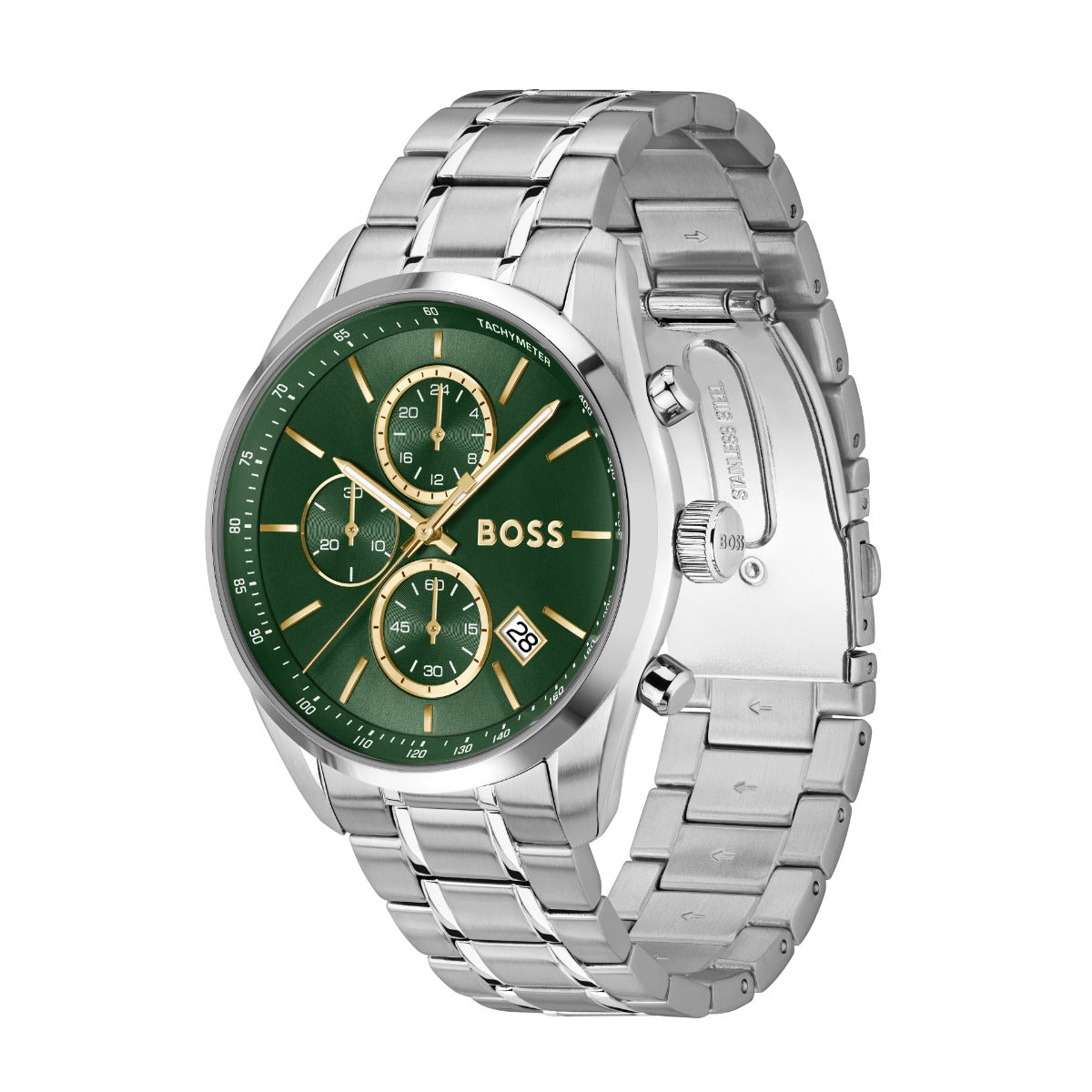 Boss Grand Prix 44 Mens Watch with Green Dial and Silver Strap 1514266