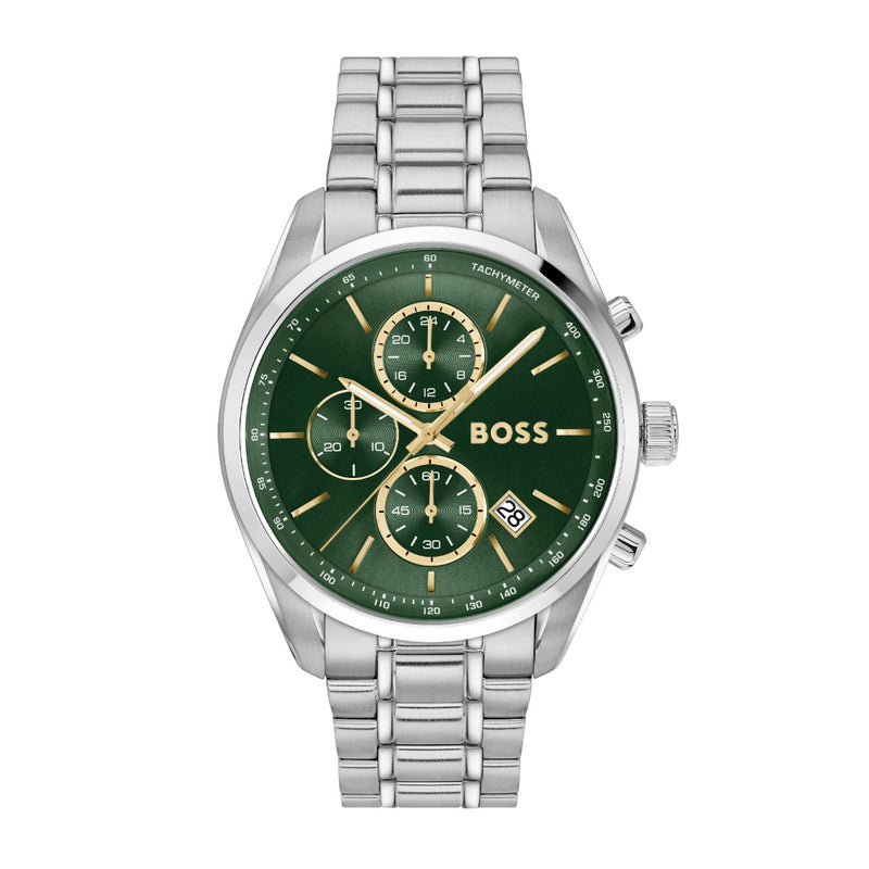 Boss Grand Prix 44 Mens Watch with Green Dial and Silver Strap 1514266