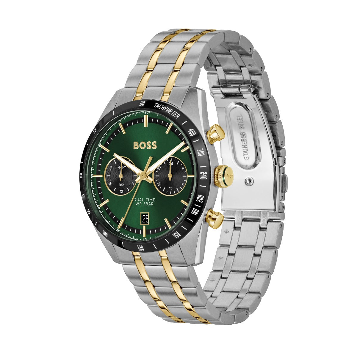 Boss Tourmaster Mens Watch with Green Dial and Two Tone Strap 1514287
