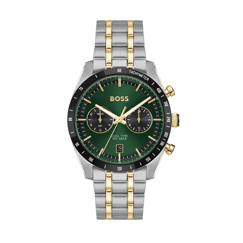 Boss Tourmaster Mens Watch with Green Dial and Two Tone Strap 1514287