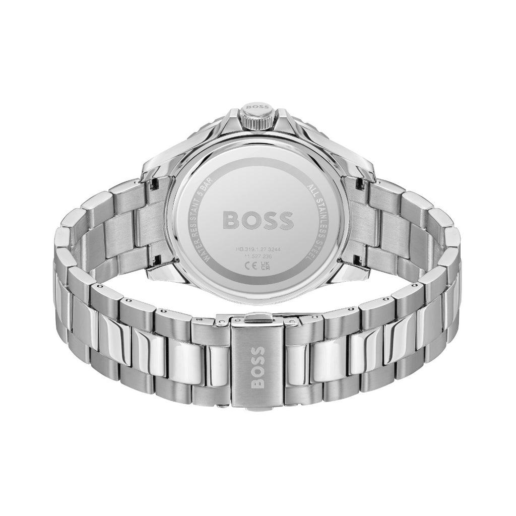 Boss Troper Sport Gwylio Dynion gyda Deial Du a Strap Arian 1514304