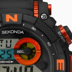 Sekonda Mens Digital Watch with Black Plastic Strap and Orange Accents 1527