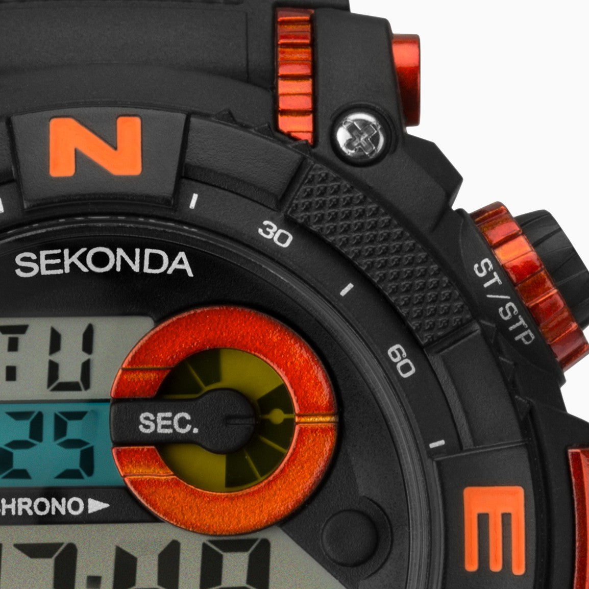 Sekonda Mens Digital Watch with Black Plastic Strap and Orange Accents 1527